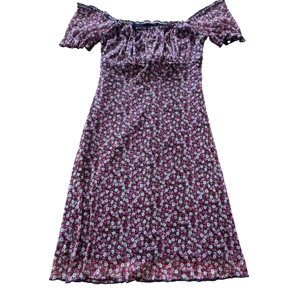 Xhilaration Y2K Floral Mesh‎ Off Shoulder Dress Size M Stretch Cottagecore Indie